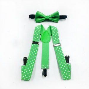 baby suspenders, baby boy clothes, polka dot suspenders, baby bowtie, boy suspenders, boys first birthday, green bowtie, green suspenders