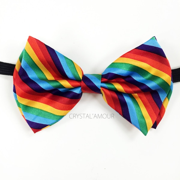 Fancy Rainbow Pattern Bowtie - Rainbow Bow Tie - Rainbow Stripes - Adjustable Strap - Rainbow Pattern Unisex Bowtie