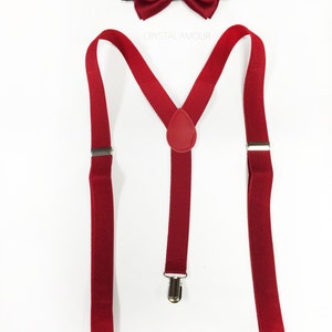 Men&#39;s red suspenders and bowtie - red dress bow tie and red suspenders set - for children 6+, teens, adults, maroon bowtie, maroon wedding