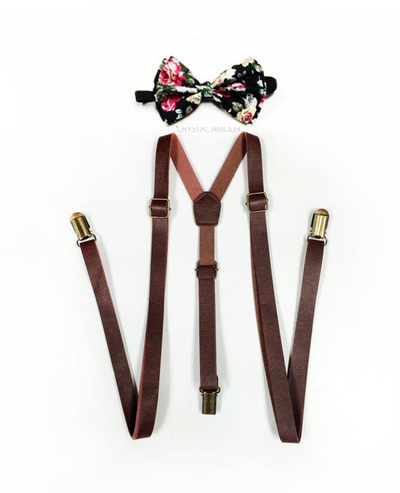 Suspenders Leather Suspenders Floral Bow Tie Floral Bowtie Etsy
