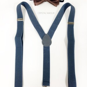 men&#39;s suspenders, gray suspenders and brown bowtie set, mens gray suspenders, brown bow tie for children, teens, adults, adjustable straps