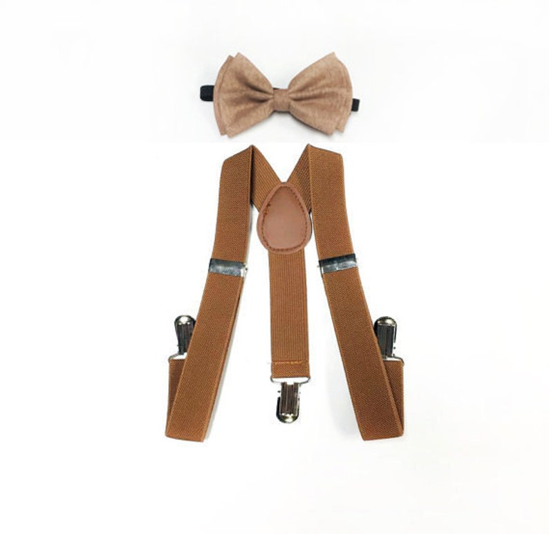 KID's suspenders LIGHT Brown burlap bowtie tan bowtie Etsy