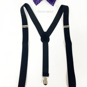 purple checkered bowtie and black suspenders set, men&#39;s bowtie, mens suspenders, purple bowtie set, boys suspenders and bow tie