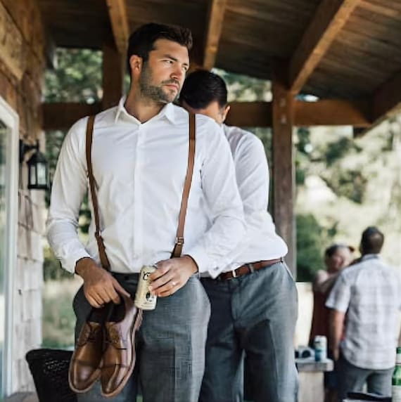 Brown Vegan Leather Suspenders, Adjustable Adult Braces - Etsy