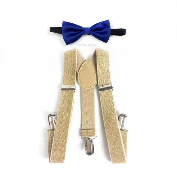 Tirantes de brillo dorado de niño pajarita azul tirantes de | Etsy España
