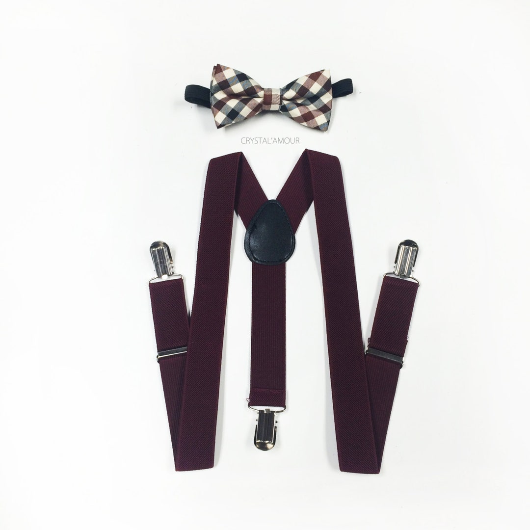 Boys Suspenders, Infants & Toddlers, Vintage Plaid Bowtie, Burgundy