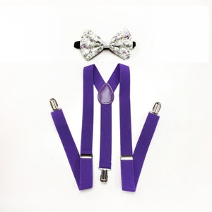 men&#39;s bow tie and suspenders, floral bowtie, royal purple bowtie and suspenders, purple wedding, purple bow tie, mens suspenders, bowtie