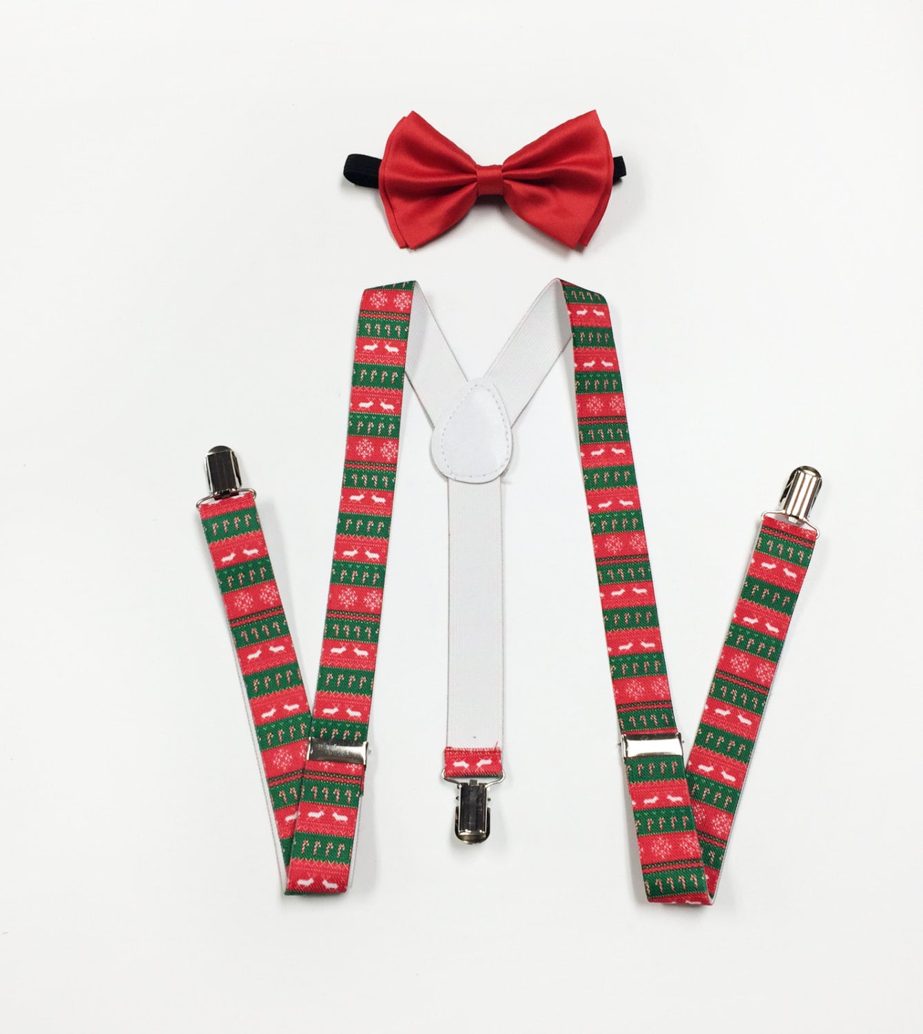 Men's Suspenders, Red Bowtie, Reindeer Suspenders, Red Suspenders