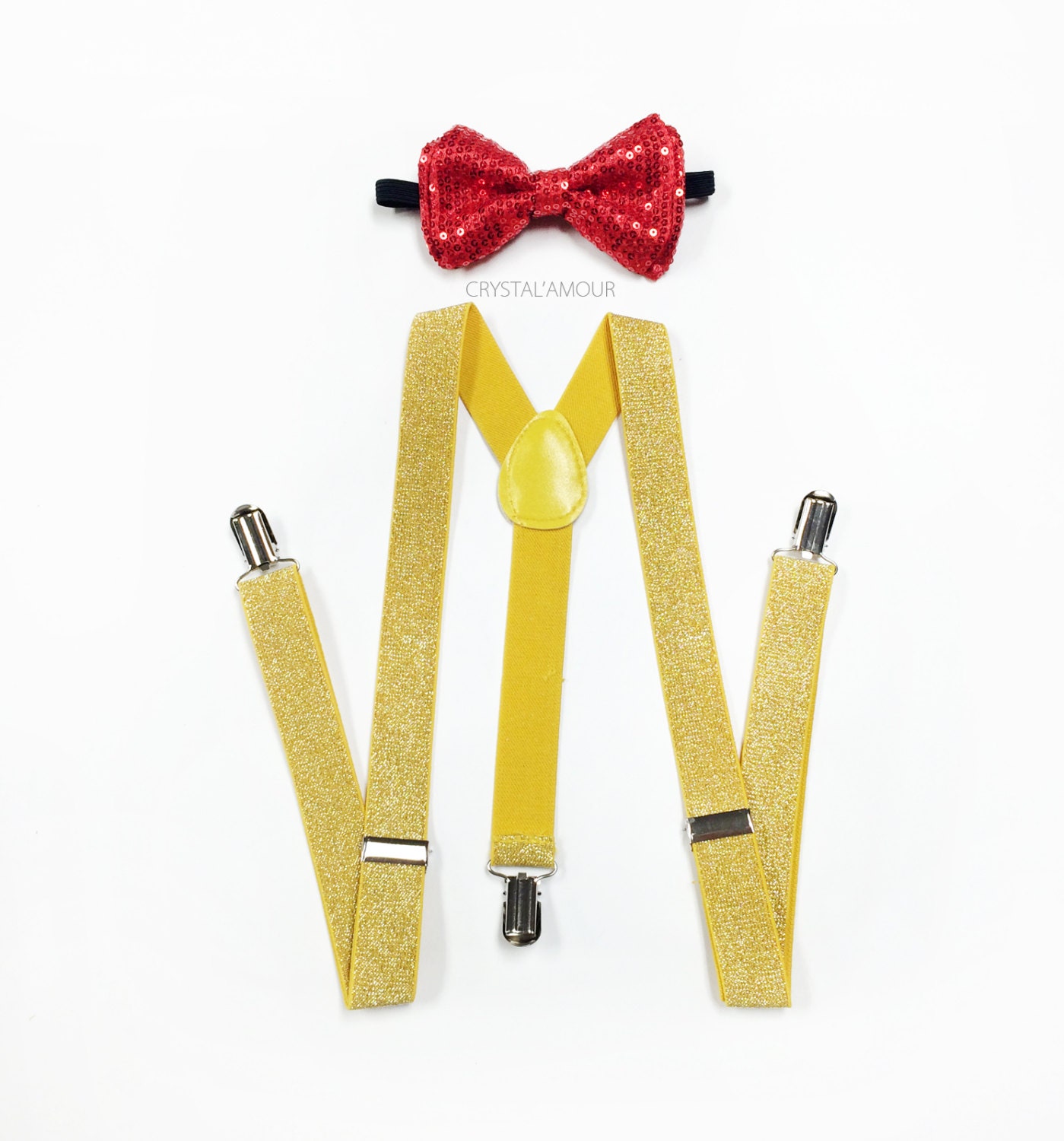 Red sequin bow tie Gold suspenders Holiday Clothing Red and Etsy