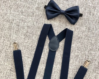 Navy blue bow tie and suspenders, bow tie and suspenders, bow tie, suspenders, bow ties, navy bow tie, navy blue suspenders, groomsmen gift