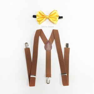 Mens Bowtie und Hosenträger, gelben Fliege, Bright Yellow Bowtie, braune Hosenträger, Mens Bowtie, Barnyard Hochzeit, Trauzeugen Geschenk