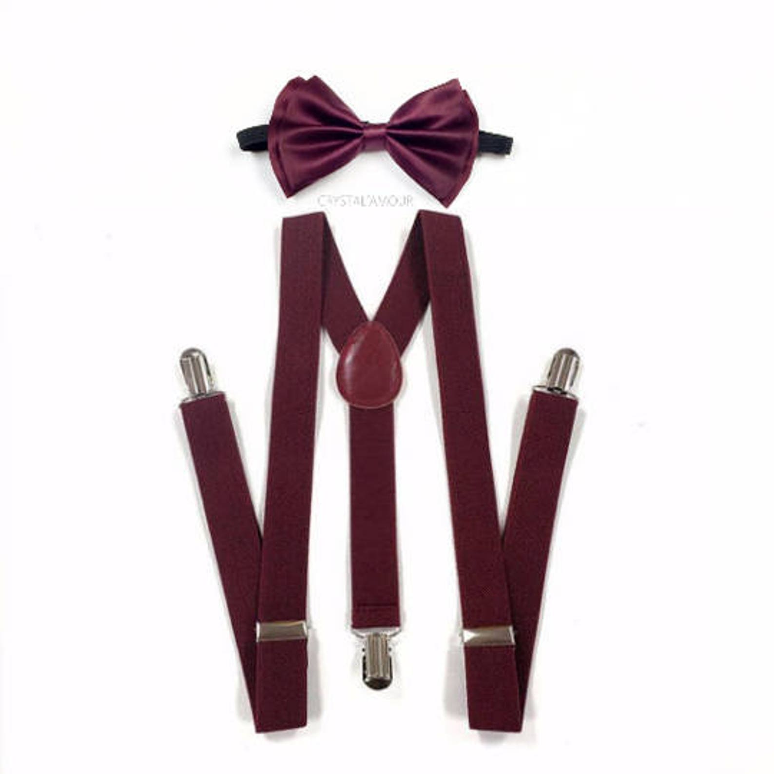 burgundy bow tie and suspenders wedding