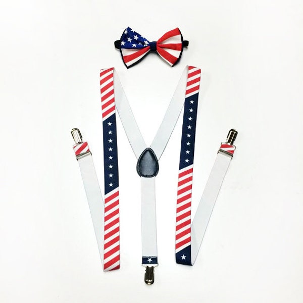 American Flag Suspenders, USA Flag Bowtie, Mens Suspenders, Mens Bow tie,Stars and Stripes,USA Flag, Memorial Day, Memorial Weekend