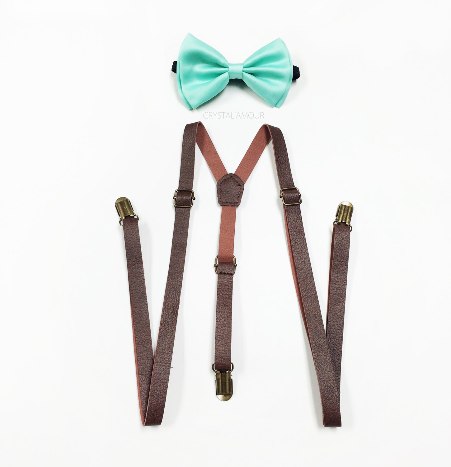 Brown Leather Suspenders Mint Green Bowtie Brown Leather Etsy