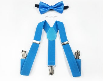 baby boy/toddler bow tie and suspenders - sky blue, kids bowtie and suspenders set - fit babies and toddlers under 5 years old