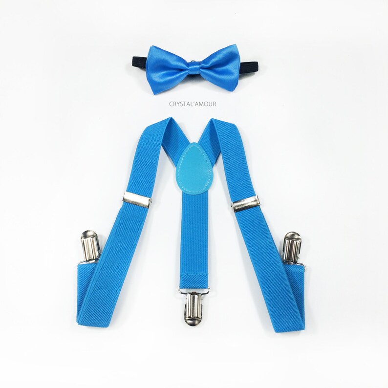 baby boy/toddler bow tie and suspenders sky blue, kids bowtie and suspenders set fit babies and toddlers under 5 years old image 1