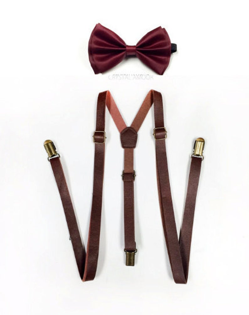 Brown Suspenders Brown Leather Suspenders Cranberry Bowtie Etsy