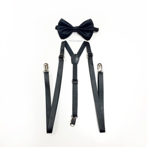 Suspenders, leather Suspenders, Black Bowtie, Bowtie, black leather suspenders, bowtie set, Men&#39;s Suspenders, Groomsmen, Black Bow tie