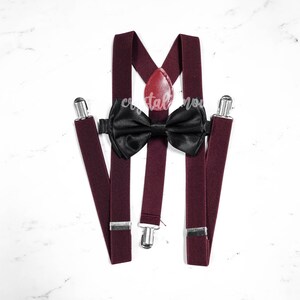 Black bow tie and burgundy suspenders, Burgundy suspenders, black bowtie, suspenders and bowtie, bowtie and suspenders, burgundy black set