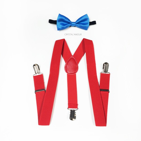 toddlers bowtie and suspenders, red suspenders set, sky blue bowtie, suspenders and bowtie set, ringbearer outfit, ring bearer gift