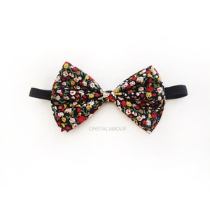 men&#39;s floral bow tie, black bowtie with floral print, men&#39;s bow tie, women&#39;s bow tie, unisex bowtie for children, teens and adults