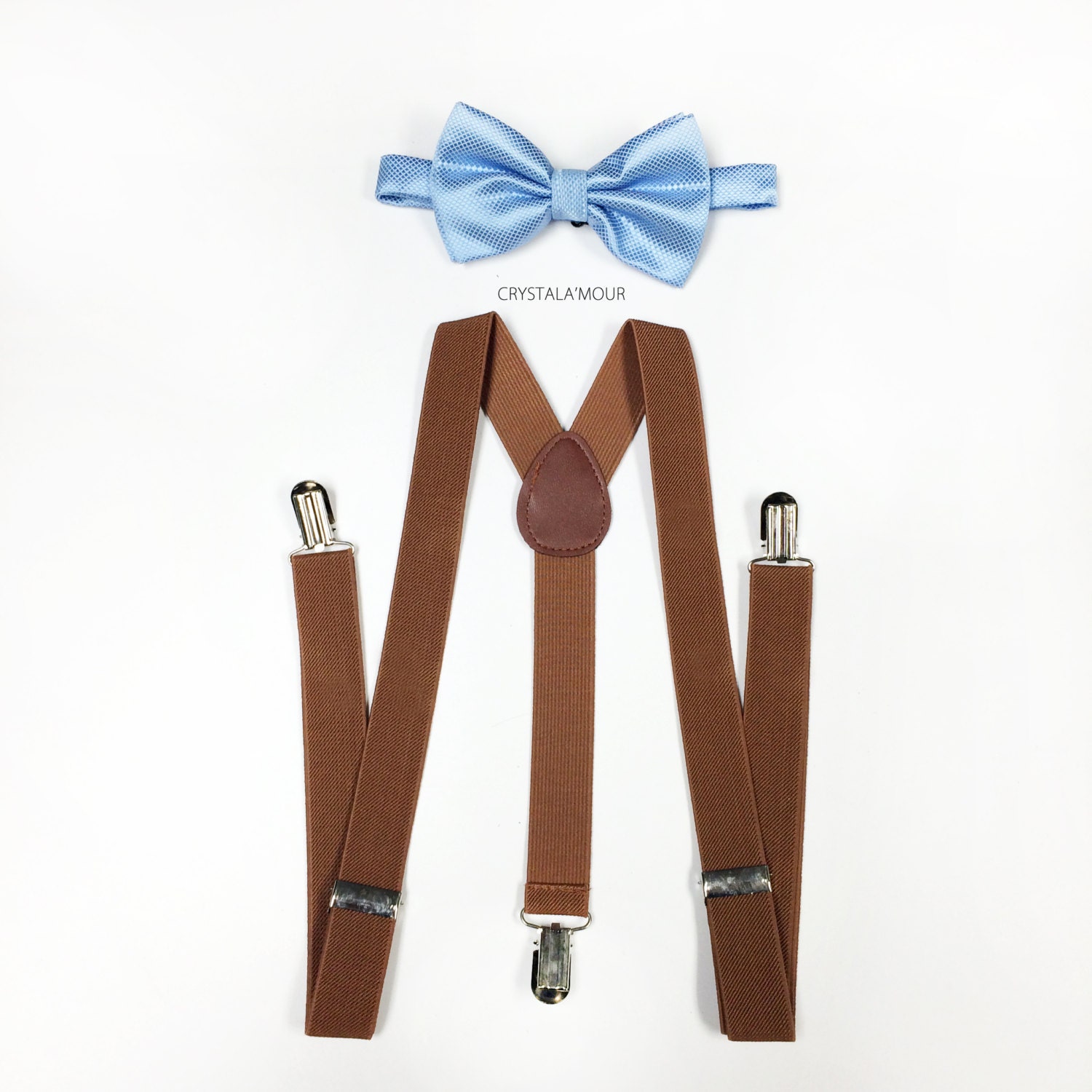 Mens Bowtie and Suspenders Brown Suspenders Satin Soft Blue Etsy