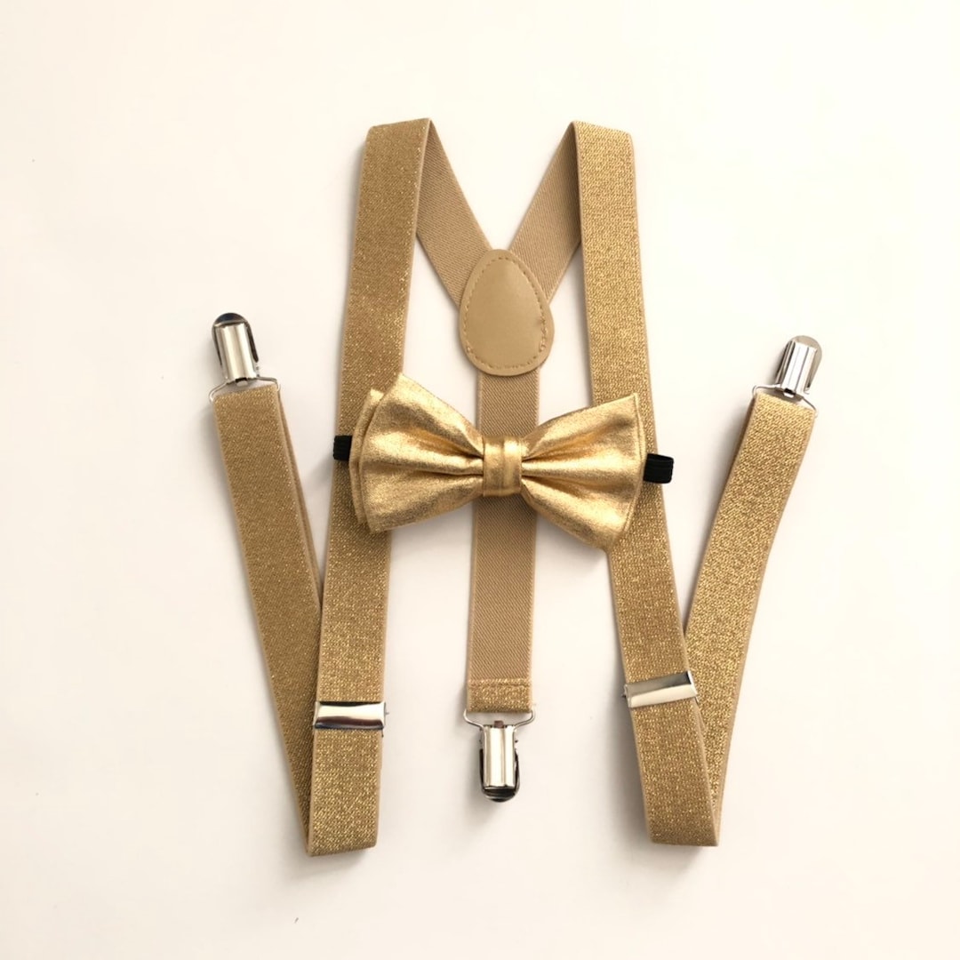gold glitter bow tie and suspenders