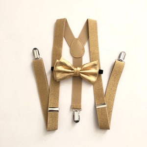 Gold suspender and bow tie, Men suspenders, soft gold suspenders, gold suspenders, gold suspenders set, gold  bow tie, gold suspender, gold