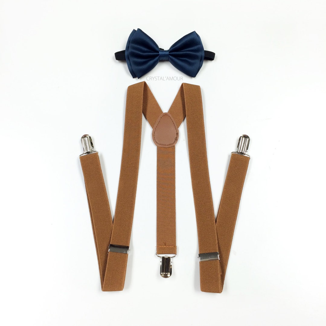 NAVY Bowtie, Suspenders and Bowtie, Brown Suspenders, Tan Suspenders Set, Men's Suspenders, Men ...