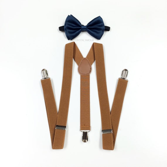 NAVY Bowtie Suspenders and Bowtie Brown Suspenders Tan Etsy