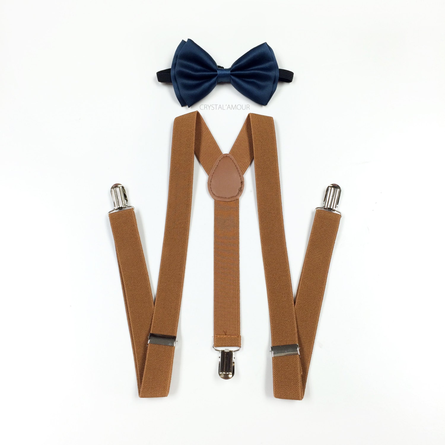 NAVY Bowtie Suspenders and Bowtie Brown 