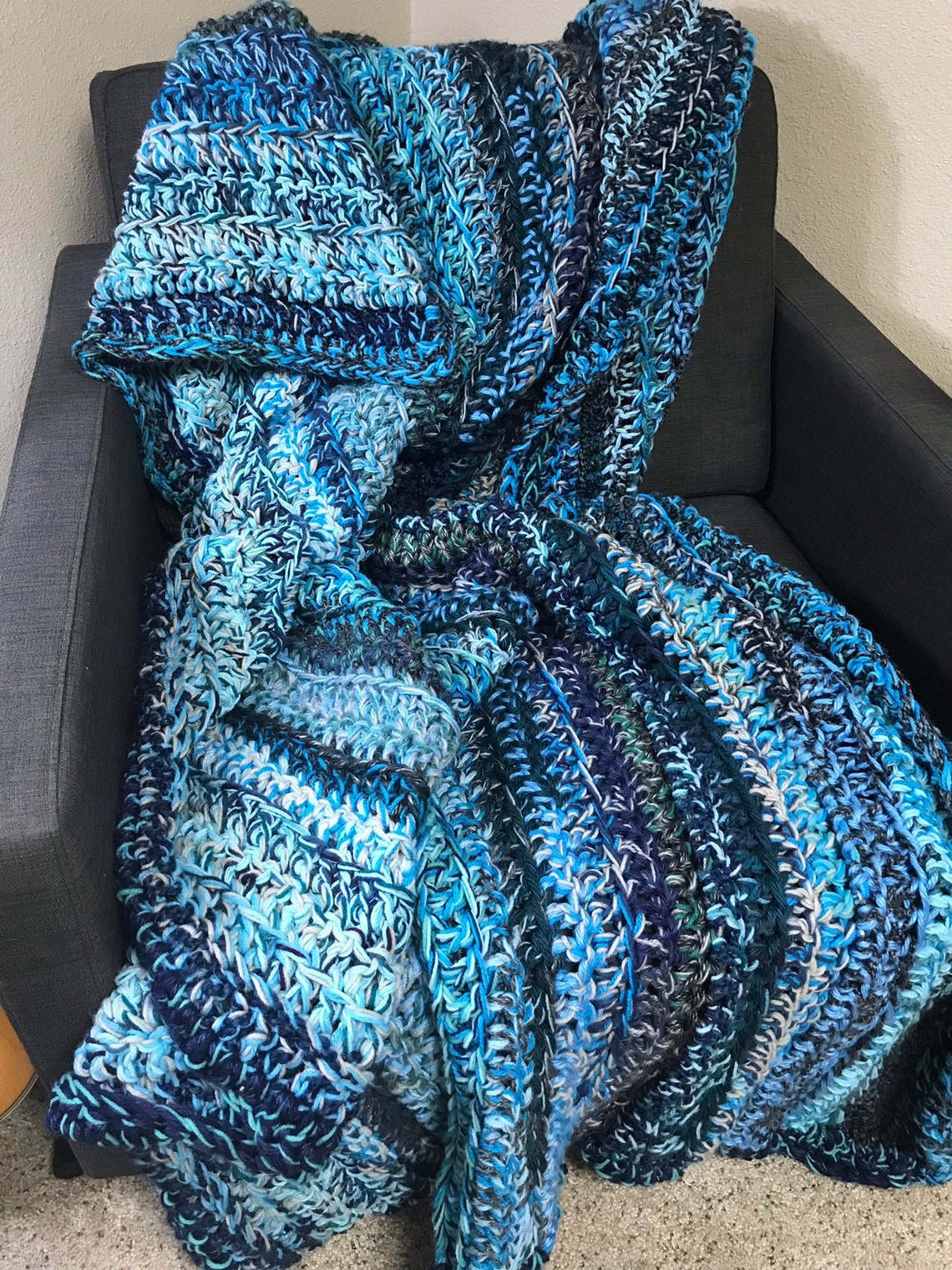 Crochet Blanket Chunky Crochet Blanket in Blues Teals and Etsy