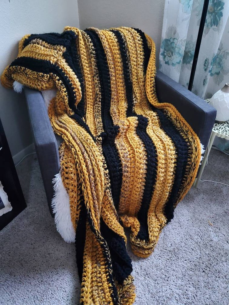 Blanket Black Gold Mustard and Gray Throw Blanket Striped Etsy