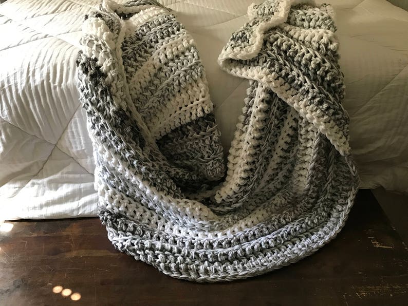 silver and white crochet blanket large throw blanket Blanket crochet throw blanket gray
