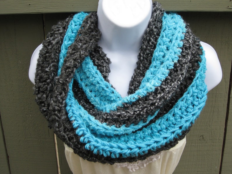 Cheshire cat crochet cowl in gray and neon blue image 1