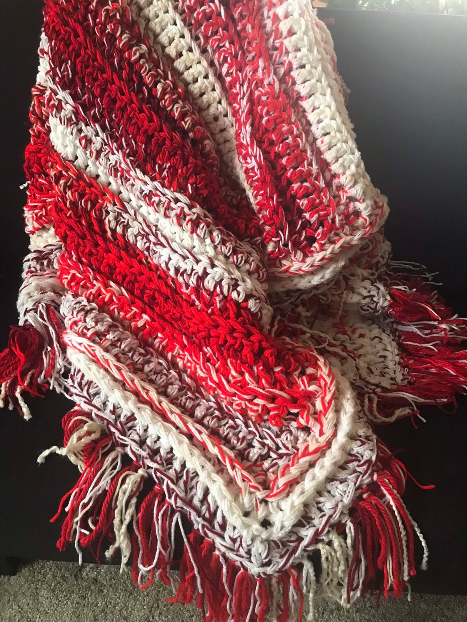Peppermint twist Blanket Soft crochet blanket in red cream Etsy