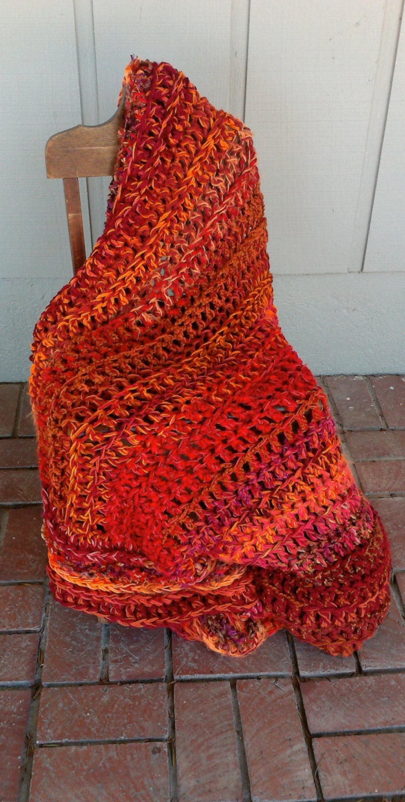 Blanket Crochet Throw Blanket in Fire Colors Red and Orange | Etsy