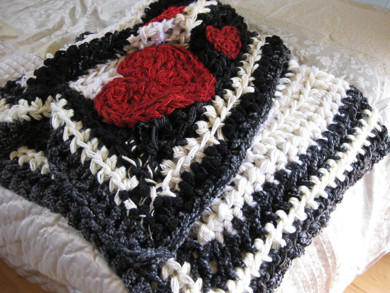 Blanket Black and white striped blanket red heart blanket Etsy