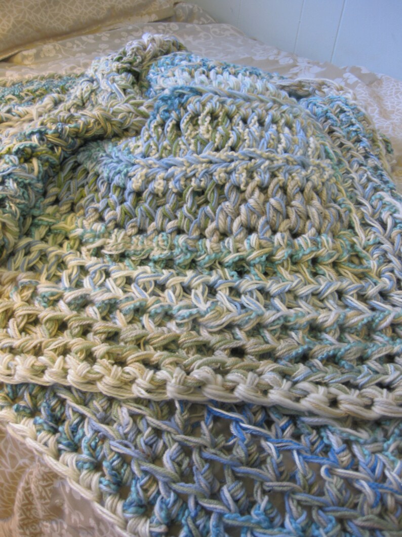 Blanket crochet blanket in light blue cream light green Etsy