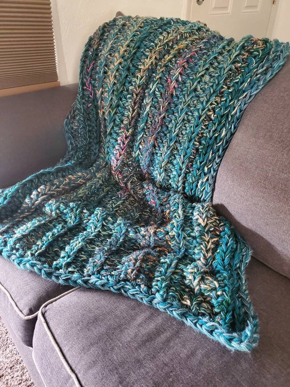 Crochet Blanket in Teal Blue Green Magenta and Grey Etsy Canada