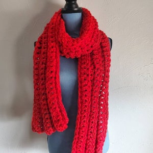 Crochet thick and cozy bright red scarf