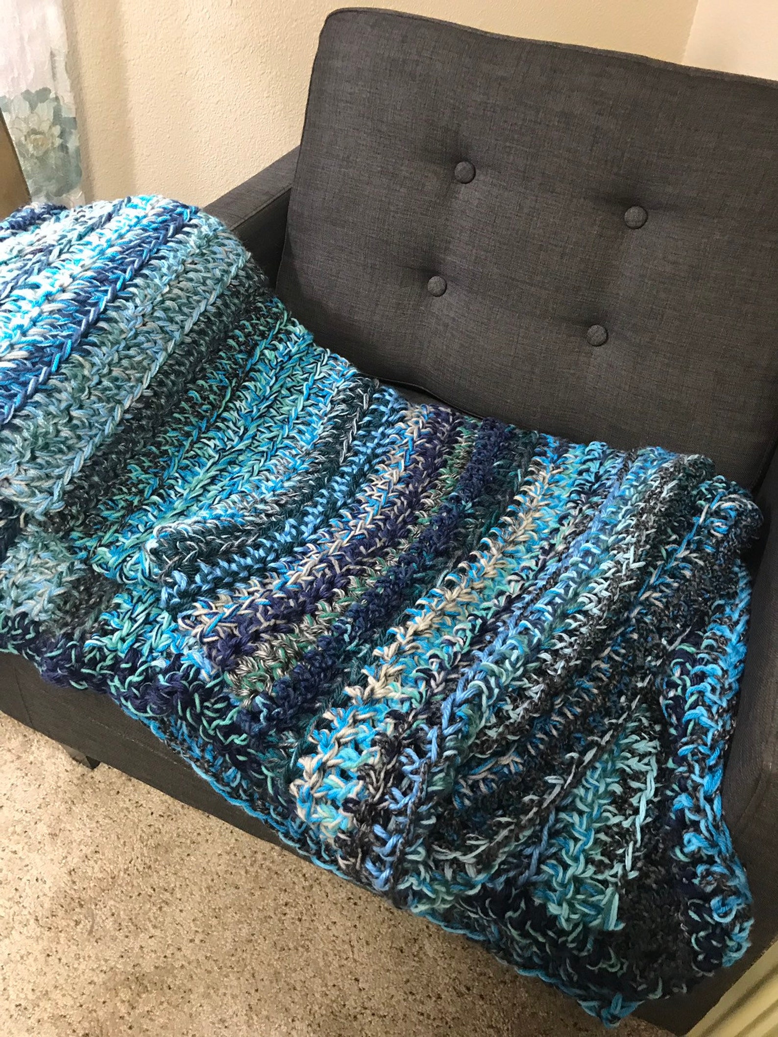Crochet Blanket Chunky Crochet Blanket in Blues Teals and Etsy