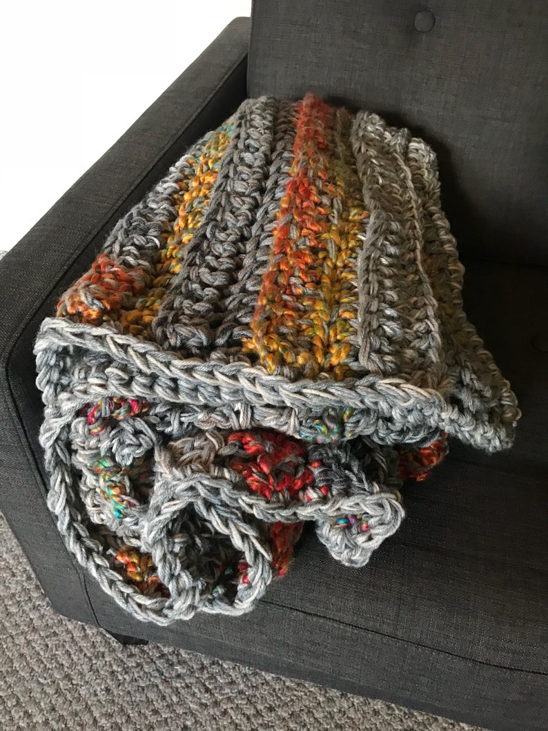 Blanket crochet gray throw blanket plush gray blanket red Etsy