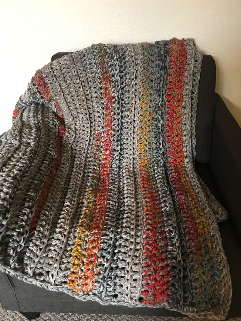 Blanket crochet gray throw blanket plush gray blanket red Etsy