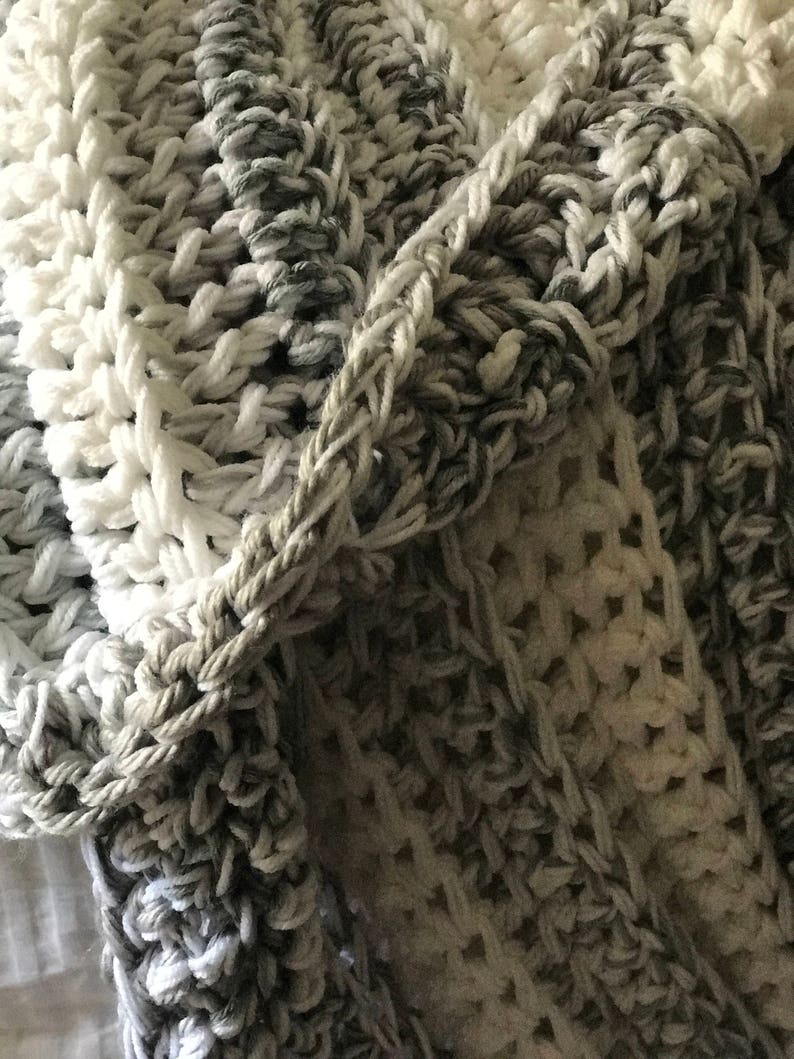 silver and white crochet blanket large throw blanket Blanket crochet throw blanket gray