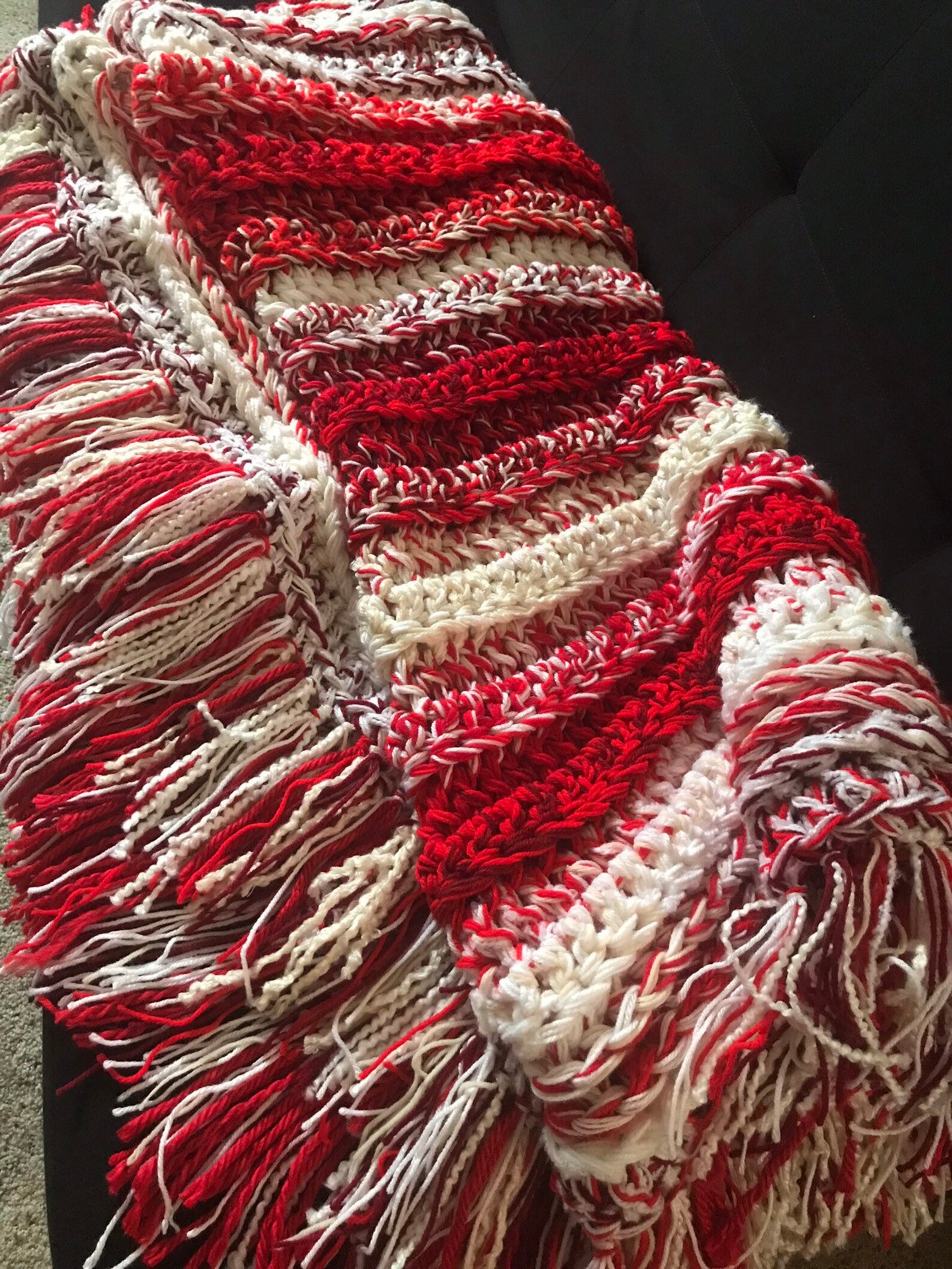 Peppermint Twist Crochet Fringe Blanket Etsy