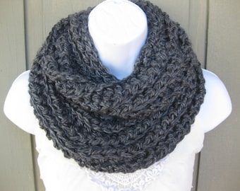 Crochet cowl in charcoal gray, gray infinity scarf, loose cowl, gray scarf, grey cowl