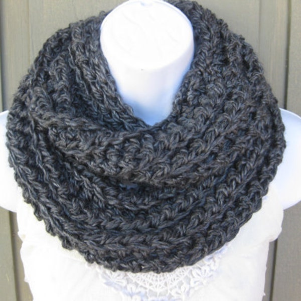 Crochet cowl in charcoal gray, gray infinity scarf, loose cowl, gray scarf, grey cowl