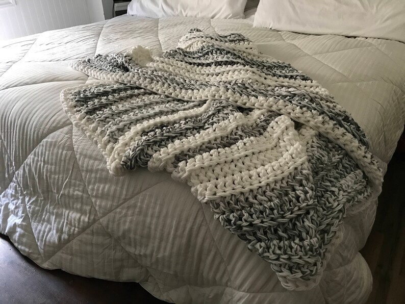 silver and white crochet blanket large throw blanket Blanket crochet throw blanket gray