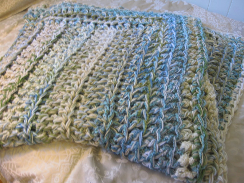 Blanket Crochet Blanket in Light Blue Cream Light Green Etsy
